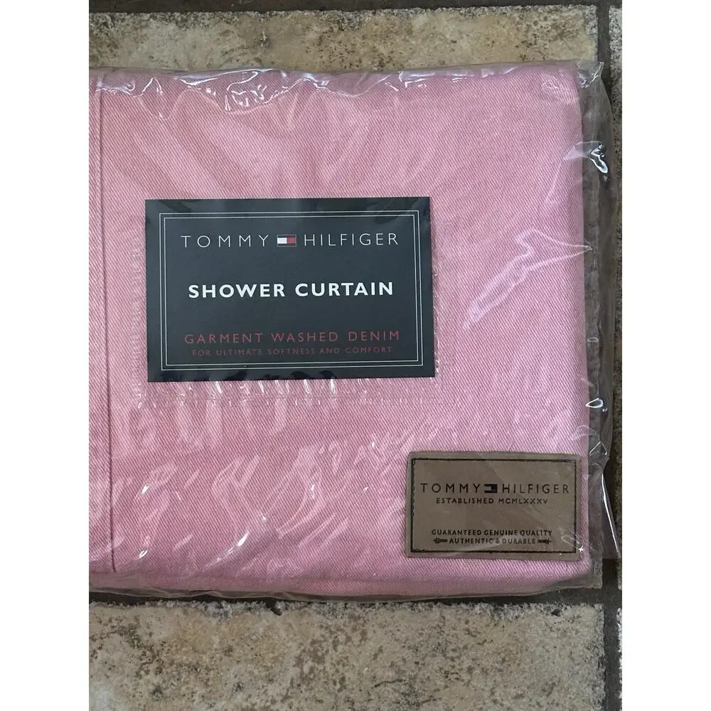 Tommy Hilfiger Home Iced Denim Pink Garment Washed Denim Shower Curtain 72x72
